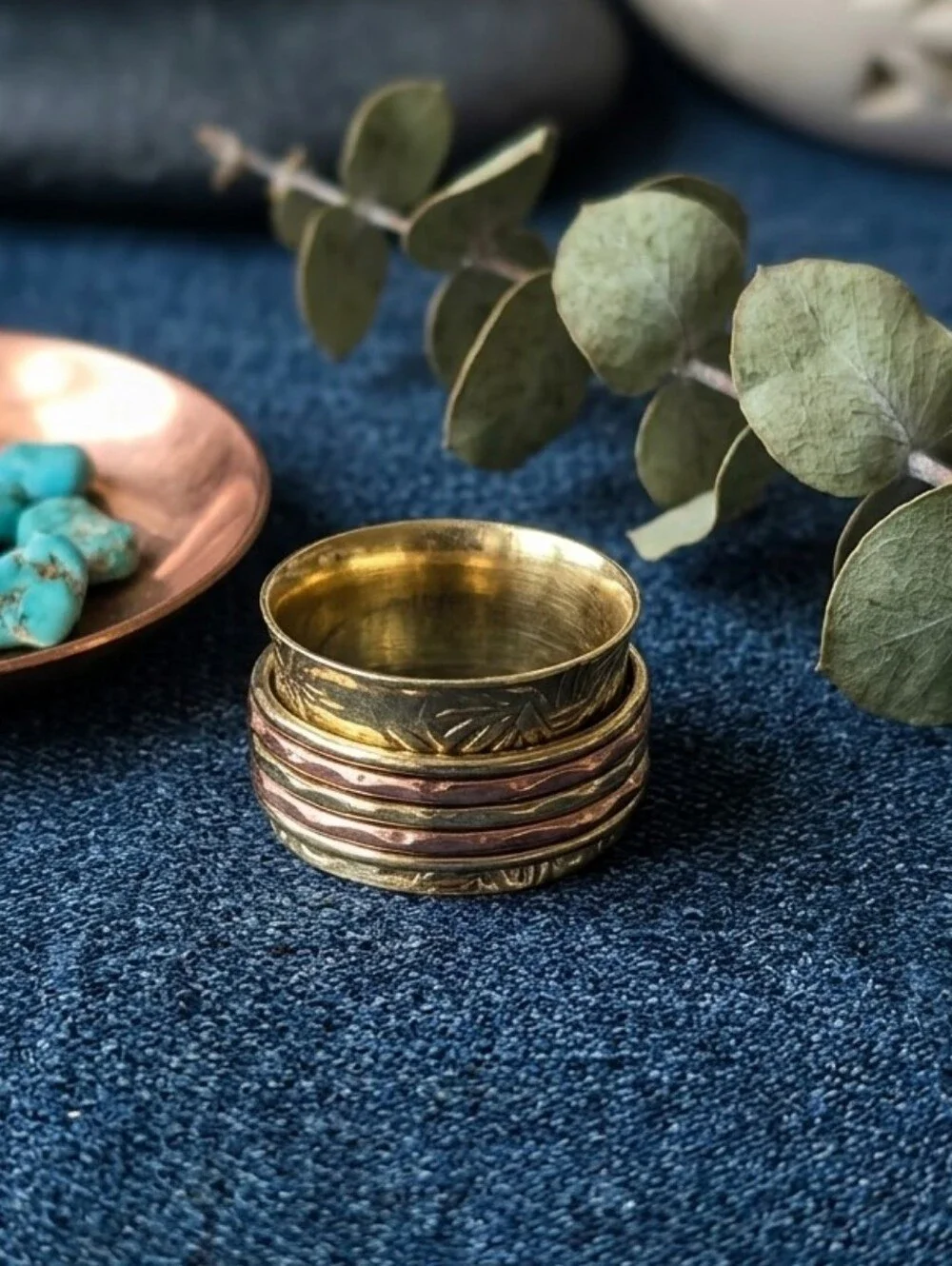 925 Sterling Silver Spinner Ring Gold Copper Meditation Fidget Boho Handmade 7